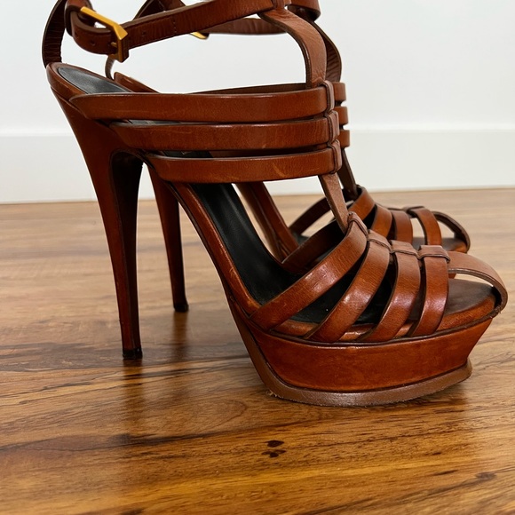 YSL SAINT LAURENT brown leather platform heels 38.5 - Picture 2 of 6